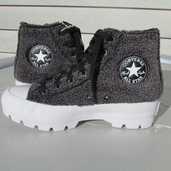 Converse Chuck Taylor All Star HighTop Gray Sherpa Platform Lugged Woman 7 NWT - Picture 8 of 11